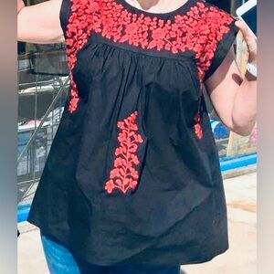 Spirit Dress Black and Red Embroidered Women's Top